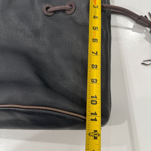 Cole Haan Black Brown Pebbled Leather Tassel Drawstring Bucket Bag Purse - Picture 5 of 12